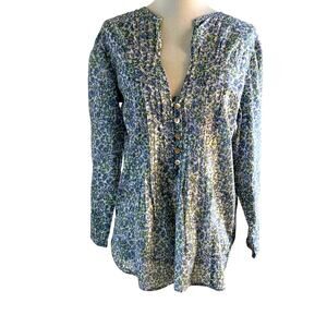 GAP Sheer Floral Blouse Lightweight Pleated V-neck 3/4 Sleeve Sz S